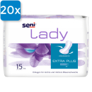 Vorderseite einer Packung Seni Lady Extra Plus. Oben links ist ein blaues Viereck mit der Aufschrift 